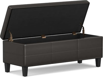 SIMPLIHOME Afton 48 inch Wide Contemporary Rectangle Storage Ottoman Bench in Tanners Brown Vegan Faux Leather, Assembled, For the Living Room and Bedroom