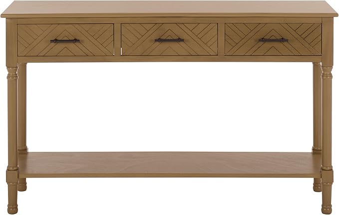 SAFAVIEH Home Collection - Peyton Desert Brown Console Table with 3 Drawers and 1 Shelf, Farmhouse Accent Entryway Table (CNS5705G)