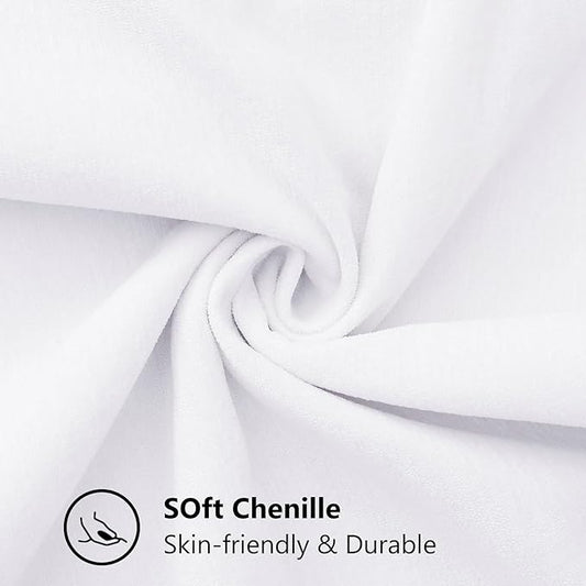 decorUhome Chenille Soft Throw Pillow Covers 12x20 Set of 2, Lumbar Velvet Farmhouse Neutral Decorative Euro Pillow Covers with Stitched Edge for Couch Sofa Bed Home Decor, White