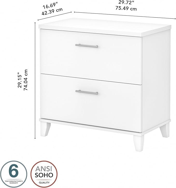Bush Furniture 2 Drawer Lateral File Cabinet, Letter and Legal-Size Document Storage for Home or Professional Office, Somerset Collection, White