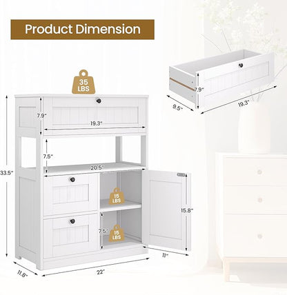 Bathroom Cabinet, Modern Bathroom Floor Storage Cabinet Organizer with 1 Door and 3 Drawers, Freestanding Cupboard for Kitchen/Living Room Use