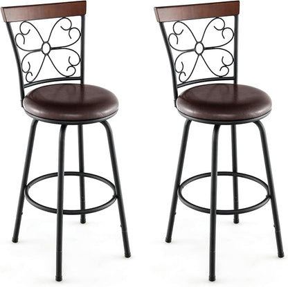 COSTWAY Bar Stools for Kitchen Island, 24/30 Inch Adjustable Seat Height Swivel Barstools Set of 2, Cushioned Seat & Cozy Backrest, Extra Leg Tubes for Height Adjustment, for Kitchen, Bar (2)