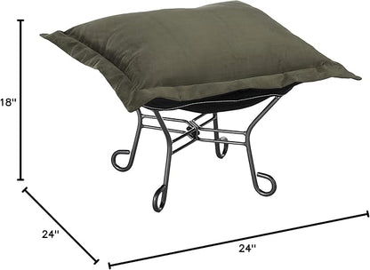 Howard Elliott Scroll Puff Ottoman Chair With Cover, Multipurpose Alternate Seating Footstool Footrest Chair with Titanium Frame, Patio Furniture for Camping, Home, Indoor & Outdoor, Bella Pewter