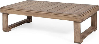 Christopher Knight Home Rammus 2 Pieces Outdoor Conversation Set, Acacia Wood Chat Set, Rectangular Coffee Table and Patio Loveseat Sofa, Slat Design Patio Furniture Set for Garden, Beige + Brown