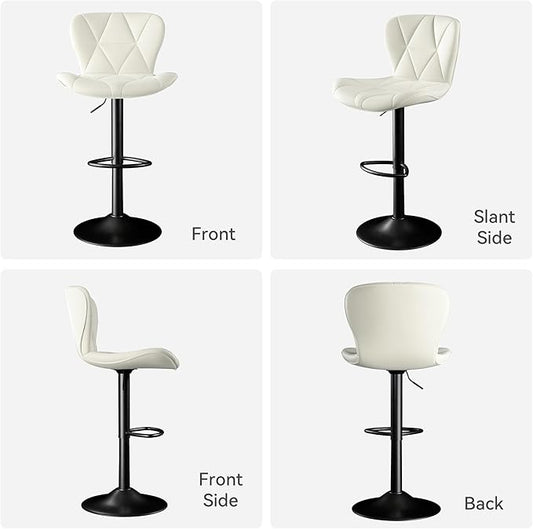 Bar Stools Set of 2,Adjustable Swivel Barstools,Counter Height Barstools with Backs Faux Leather Kitchen Island Bar Chair, White