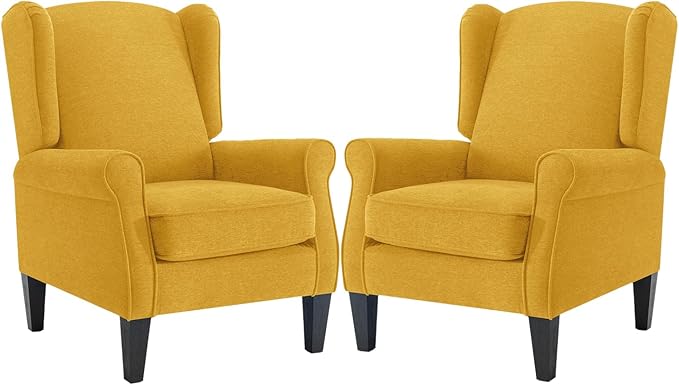 Accent Chair for Living Room Set of 2, High Back Reading Armchairs with Removable Seat Cushion, Mid-Century Single Couch in Fabric, Modern Ergonomic Wingback Chair for Bedroom,Club, Balcony