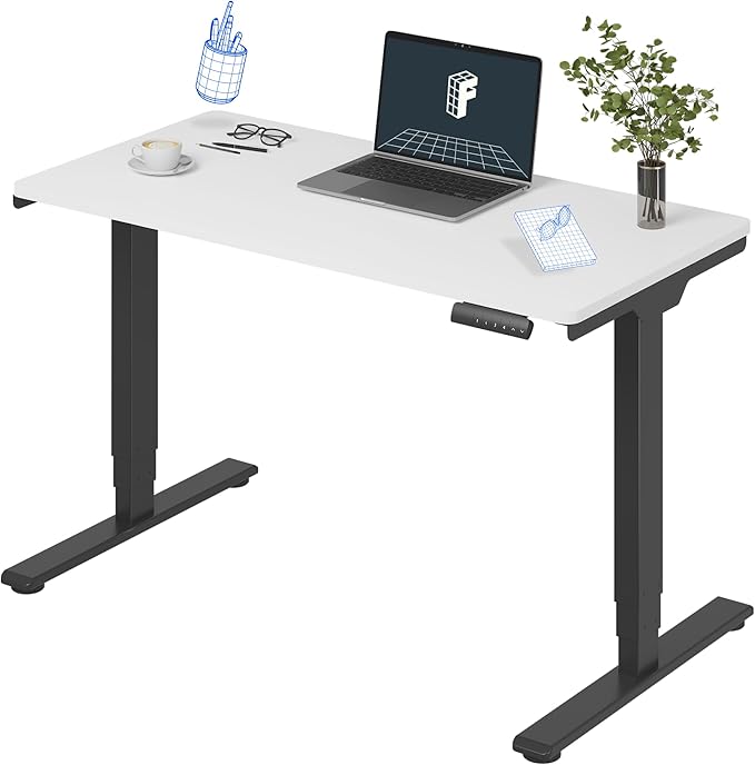 FLEXISPOT E6 3 Stages Dual Motor Electric Standing Desk 48x24 Inch Whole-Piece Board Height Adjustable Desk Electric Sit Stand Desk(Black Frame + White Desktop, 2 Packages)