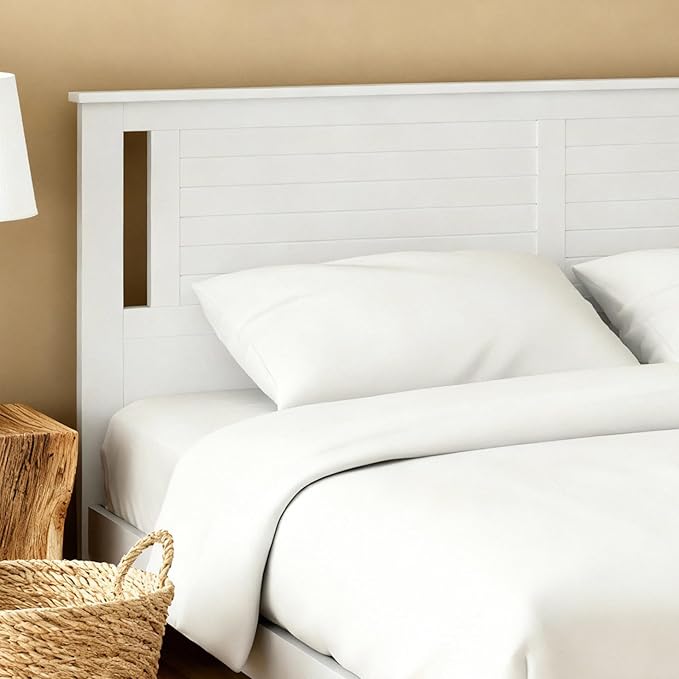 Serene Solid Wood Platform Bed with Horizontal Scoring Headboard, Farmhouse Coastal Modern Design, Easy Assembly, Ample Underbed Storage, Supports up to 1,000 lbs, King Size, White Finish