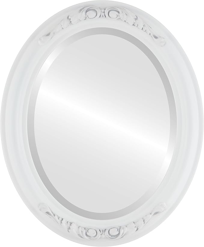 OVALCREST Oval Beveled Wall Mirror for Home Decor - Florence Style - Linen White - 40" x 28"