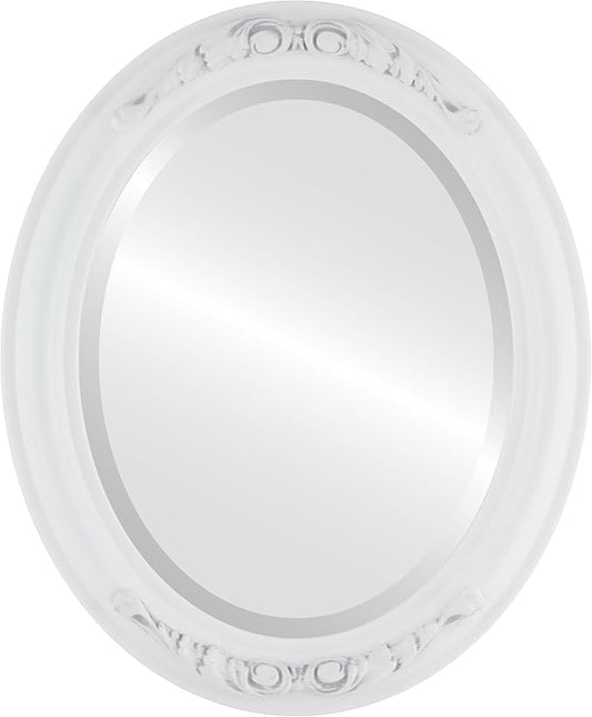 OVALCREST Oval Beveled Wall Mirror for Home Decor - Florence Style - Linen White - 34" x 28"