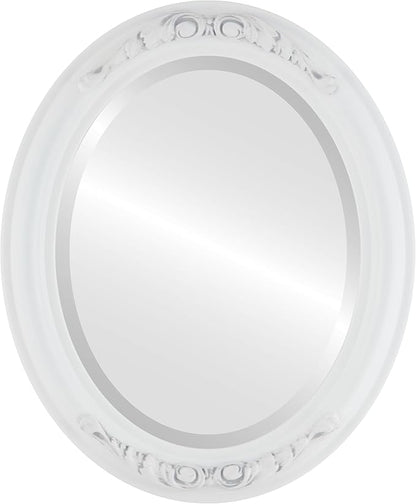 OVALCREST Oval Beveled Wall Mirror for Home Decor - Florence Style - Linen White - 24" x 20"