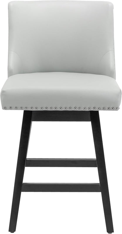 Bar Stools Set of 4, PU Leather Barstools, 26 Inch Upholstered Counter Stools with 13.8" High Back and Footrest, Swivel Counter Height Barstools for Kitchen Island Home Bar Light Gray