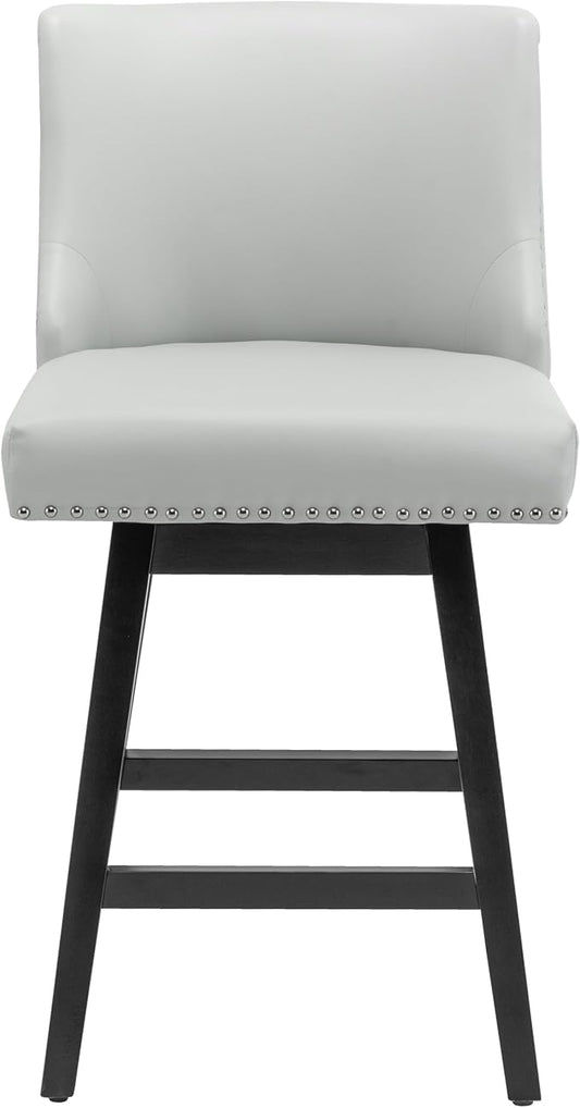 Bar Stools Set of 4, PU Leather Barstools, 26 Inch Upholstered Counter Stools with 13.8" High Back and Footrest, Swivel Counter Height Barstools for Kitchen Island Home Bar Light Gray