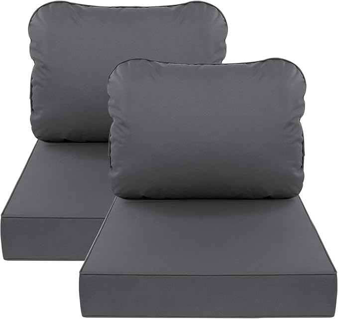 AAAAAcessories Outdoor Deep Seat Cushions, Waterproof, Fade-Resistant Patio Furniture Replacement Cushions, 25.5" x 25.5" x 5" + 25.5" x 19", Set of 2, Dark Gray