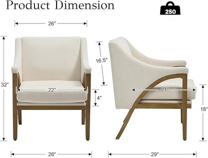 EALSON Modern Accent Chairs Set of 2 Comfy Living Room Chairs with Wooden Frame and Armrest Mid Century Upholstered Fabric Reading Lounge Armchairs for Living Room/Bedroom/Balcony, Chenille White