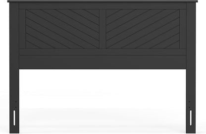 Serene Poplar Wood Queen Size Headboard in Black, Modern Farmhouse Panel with Chevron Scoring, Casual Coastal Style, Easy Assembly, Quality Materials