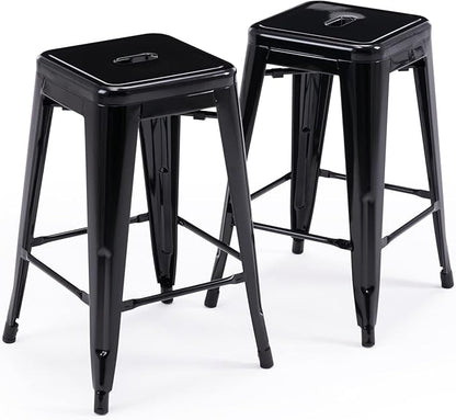 Vogue Furniture Direct 24" Bar Stools Black Backless Metal Barstools Indoor-Outdoor Counter Height Stools with Square Seat, Set of 2 - VF1571001