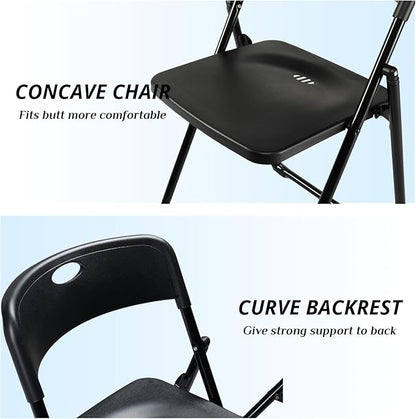 Karl home 4 Pcs Folding Chair, 300LBS Lightweight Foldable Plastic Chair, Reinforced Metal Frame Easy to Fold & Store for Indoor & Outdoor, Wedding, Party, Meeting Room, Patio and Garden, Black