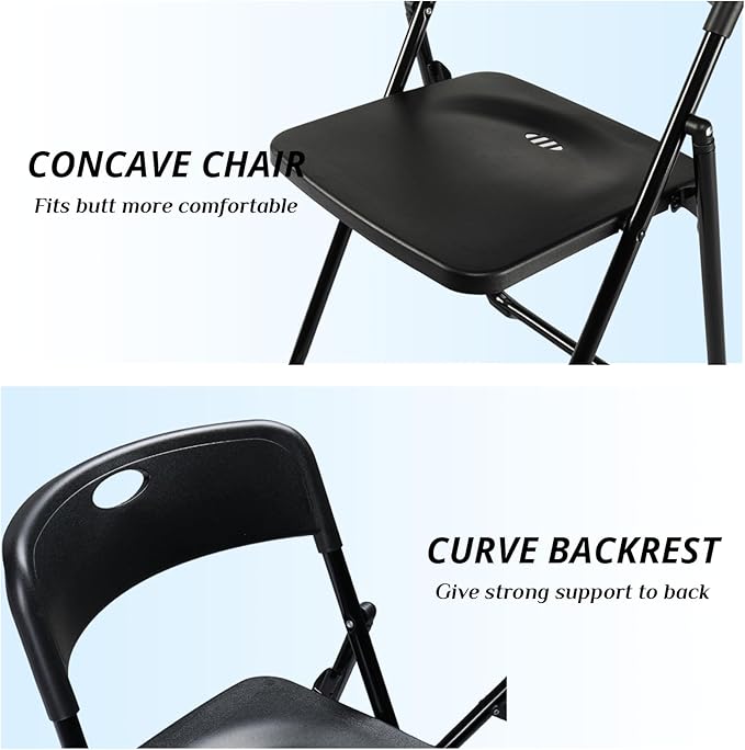 Karl home 6 Pcs Folding Chair, 300LBS Lightweight Foldable Plastic Chair, Reinforced Metal Frame Easy to Fold & Store for Indoor & Outdoor, Wedding, Party, Meeting Room, Patio and Garden, Black