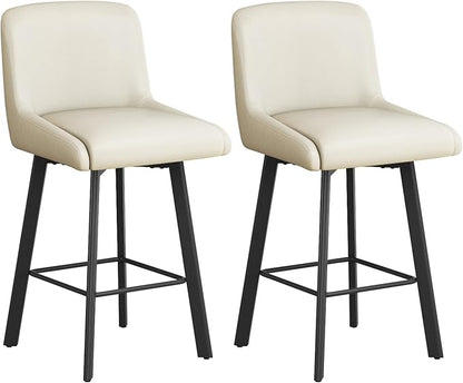 Swivel Bar Stools, 26''H Upholstered Barstools with Backs, Modern Counter Height Bar Stool Chairs for Kitchen Island, Metal Legs (Beige- Faux Leather, Set of 2-26" H)