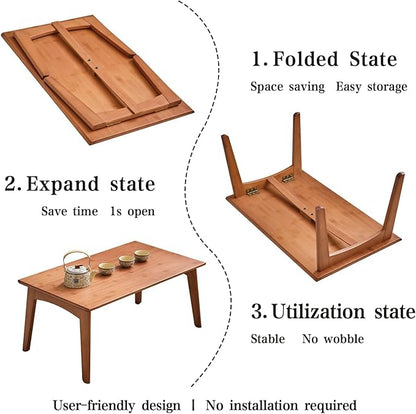 Folding Floor Table Low Coffee Table for Sitting On The Floor Japanese Floor Table No Assembly Tatami FoldableTable for Living Room Home Office (Walnut, Small)