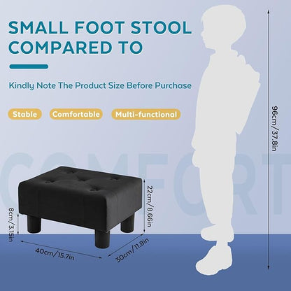 Small Foot Stool Ottoman, Velvet Footstool Ottoman Foot Rest for Couch, Rectangle Footstools and Ottomans Small for Living Room, Entryway and Bedroom (Black)