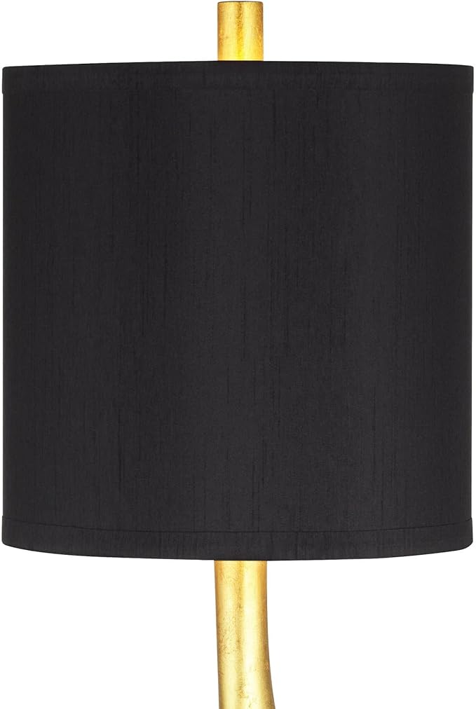 Possini Euro Design Minerva 32" Tall Modern Glam Luxe End Table Lamps Set of 2 Sculptural Gold Leaf Black Shade Living Room Bedroom Bedside Nightstand Office Home Reading Kitchen Entryway Console