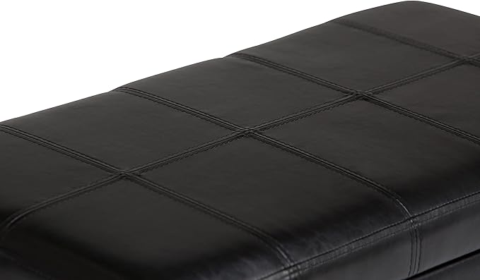 SIMPLIHOME Amelia 33 inch Wide Transitional Rectangle Storage Ottoman Bench in Midnight Black Vegan Faux Leather, Assembled, For the Living Room, Entryway and Family Room