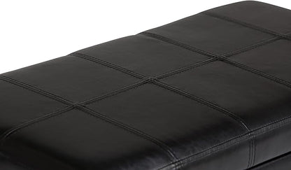 SIMPLIHOME Amelia 33 inch Wide Transitional Rectangle Storage Ottoman Bench in Midnight Black Vegan Faux Leather, Assembled, For the Living Room, Entryway and Family Room