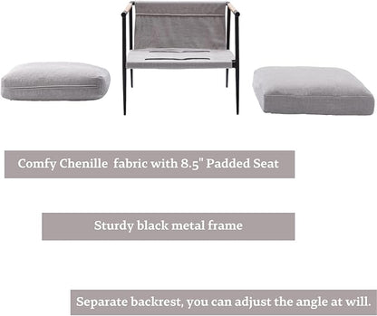 LukeAlon Mid Century Chenille Accent Chairs Set of 2, Ultra Soft Living Room Chairs with Metal Legs Modern Armchairs Upholstered Lounge Leisure Chairs for Bedroom Reception Area, Grey