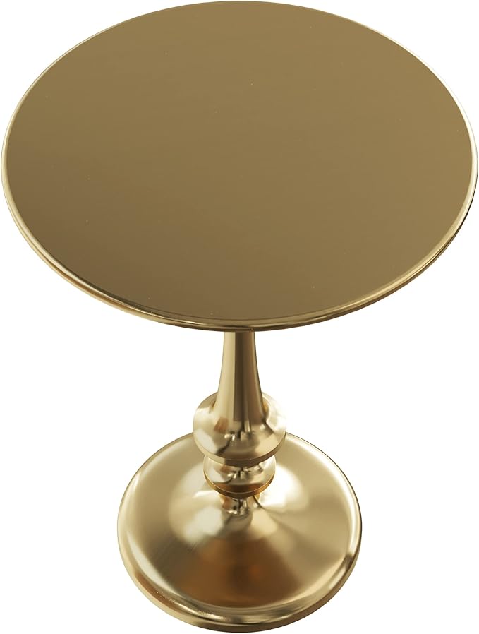 Lavish Home Side Table - Iron Pedestal Table with Antique Gold Finish for Couch, Loveseat, Entryway, or Bed - Vintage Living Room Furniture