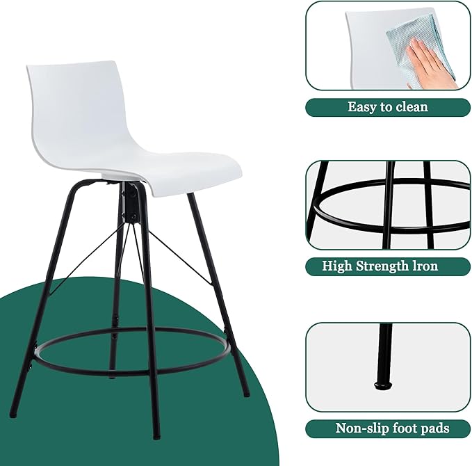 annjoe Swivel Bar Stools Metal Counter Height Stools Plastic Seat Chairs Set of 4 for Indoor Outdoor Home Kitchen Business (26" White)