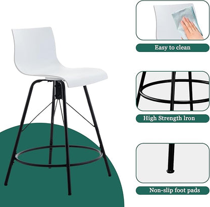 annjoe Swivel Bar Stools Metal Counter Height Stools Plastic Seat Chairs Set of 4 for Indoor Outdoor Home Kitchen Business (26" White)