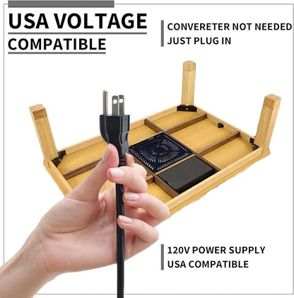 BJDesign Kotatsu - Japanese Heated Table - Wooden Chabudai Furniture with 120V Electric Heater - Low-Lying Dining and Work Desk with Temperature Control Knob (59x33in, Brown)