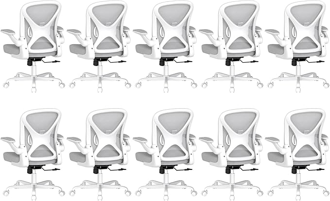 ZZH Ergonomic Office Chair Set of 10 with Adjustable Lumbar Support, Mesh Home Office Desk Chair with Wheels and Flip-up Arms, Grey