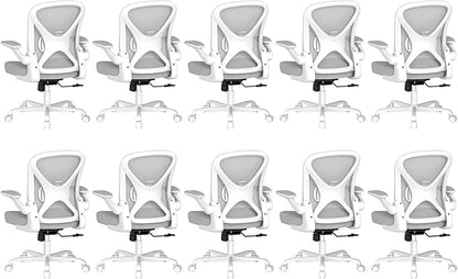 ZZH Ergonomic Office Chair Set of 10 with Adjustable Lumbar Support, Mesh Home Office Desk Chair with Wheels and Flip-up Arms, Grey