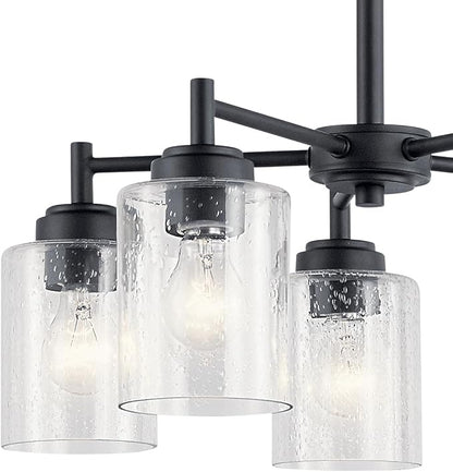 Kichler Winslow 19.75" 5-Light Chandelier Light with Clear Seeded Glass in Black for Kitchen, Bar, Dining Room, Living Room (19.75" x 16.25"), 44030BK