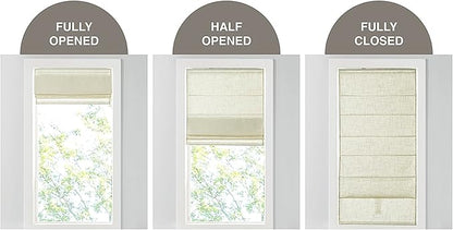Madison Park Kyler Cordless Roman Shades - Single Panel, Lightweight Linen Blend Fabric, Natural Design, Easy Installation, Light Filtering Window Blind, Bedroom, Living Room Decor 31"W x 64"L Ivory