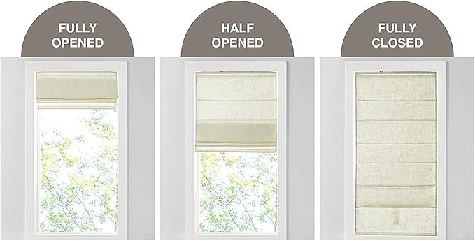 Madison Park Kyler Cordless Roman Shades - Single Panel, Lightweight Linen Blend Fabric, Natural Design, Easy Installation, Light Filtering Window Blind, Bedroom, Living Room Decor 29"W x 64"H Ivory