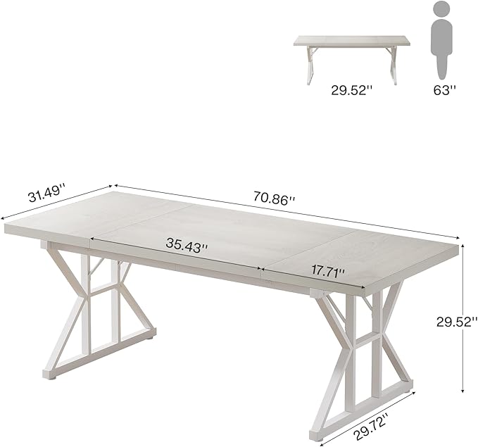 Tribesigns 70.86-Inch Large Executive Desk, Industrial Home Office Computer Desk, Simple Long Writing Study Table Business Furniture (White)