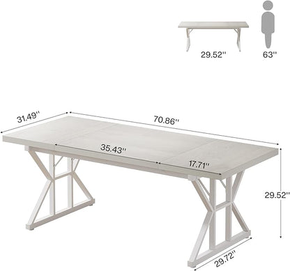 Tribesigns 70.86-Inch Large Executive Desk, Industrial Home Office Computer Desk, Simple Long Writing Study Table Business Furniture (White)
