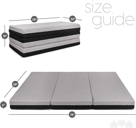 Milliard Dual Sided Premium Tri Folding Mattress, Memory Foam Foldable Mattress with Waterproof Washable Cover + Bonus Eye Mask Included