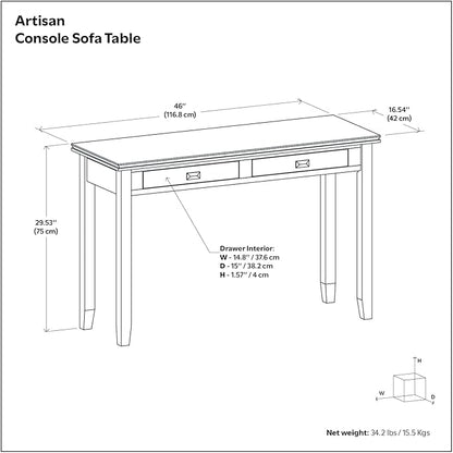 SIMPLIHOME Artisan Console Table - 46 Inch Wide Solid Wood Sofa Table in Natural Aged Brown, Transitional Storage Table for Entryway or Living Room with 2 Drawers and Clean Angle-Edged Top