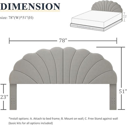 King Size Headboard Only, Petal Wall Mount Headboard King/California King Size for Adjustable Bed Velvet Upholstered Head Board Easy Assembly, Gray
