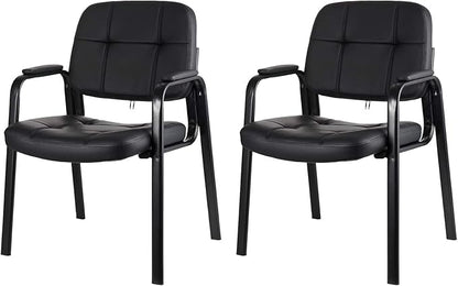 CLLATINA Waiting Room Chairs with Padded Arms Leather Guest Chair no Wheels for Office Reception and Conference Desk Black 2PK