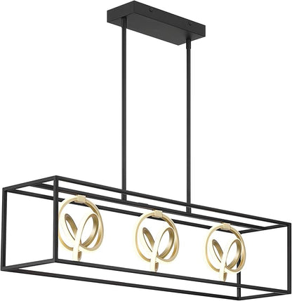 Possini Euro Design Christy 35 1/2" Modern Pendant Chandelier Ceiling Light Fixture Dining Room Over Table Kitchen Island Foyer Hanging Linear 3-Light LED Dimmable Black Gold Metal Hallway Entryway