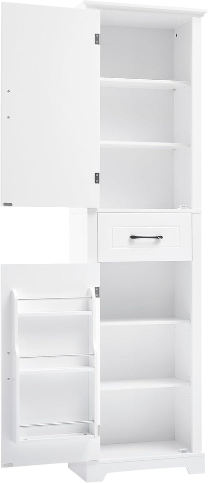 Bathroom Tall Storage Cabinet, Floor Freestanding Storage Cabinet with 2 Doors, One Drawer, Door Shelve Design, and Adjustable Shelf for Bathroom, Office, Multi-Use Organizer, White