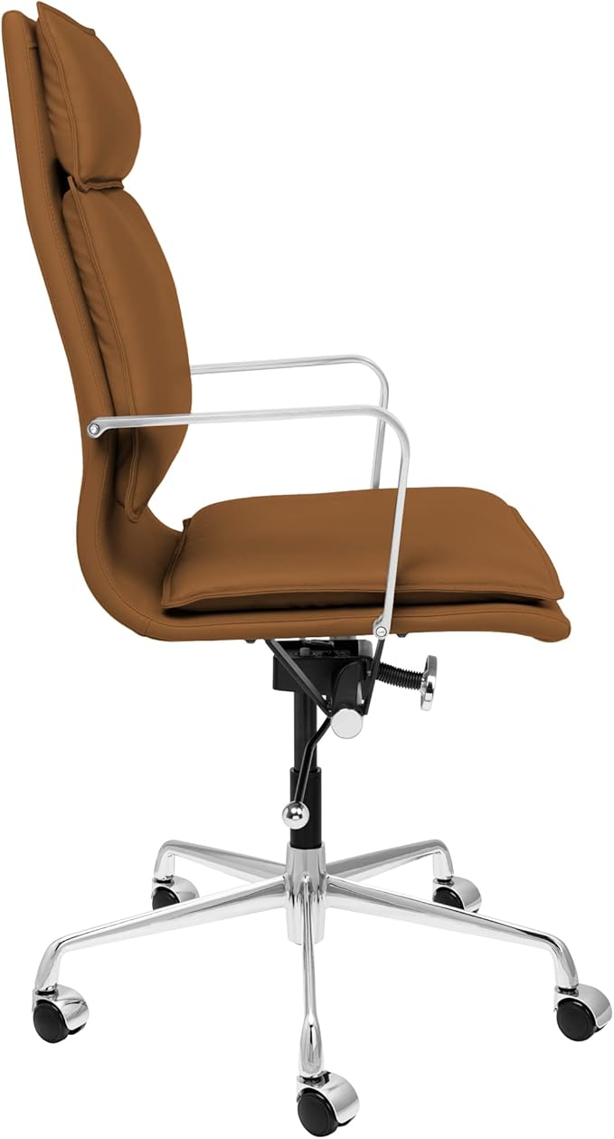 Laura Davidson Furniture Lexi II Padded Office Chair - Tall Back Desk Chair with Arm Rest, Swivel & Cushion Availability, Made of Faux Leather, Brown, Computer Chair