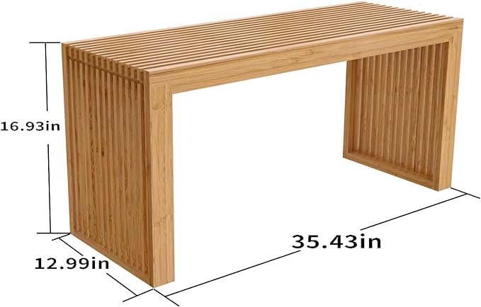Bamboo Dining Bench, 35 Inch Farmhouse Decor Indoor Kitchen Table Bench with Outdoor & Entryway Functionality
