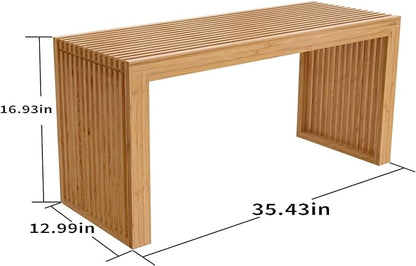 Bamboo Dining Bench, 35 Inch Farmhouse Decor Indoor Kitchen Table Bench with Outdoor & Entryway Functionality